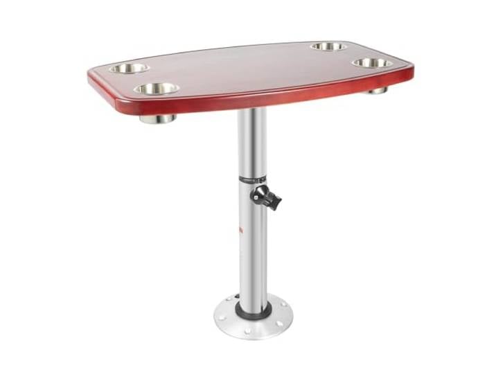 aefxNika Wohnmobiltisch 60x38cm höhenverstellbar 25kg 4 Becherhalter, Massivholz, Aluminium, freistehend, für Wohnmobil, Wohnwagen, Boot, Yacht