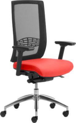 Bürostuhl WIKI, mit Armlehnen, Netz-Rücken, Gestell Aluminium poliert, rot