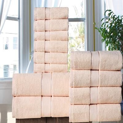Cozy Trends 12 Piece Towel Set 600 GSM Long-Staple Combed Cotton Absorbent Bath Towels