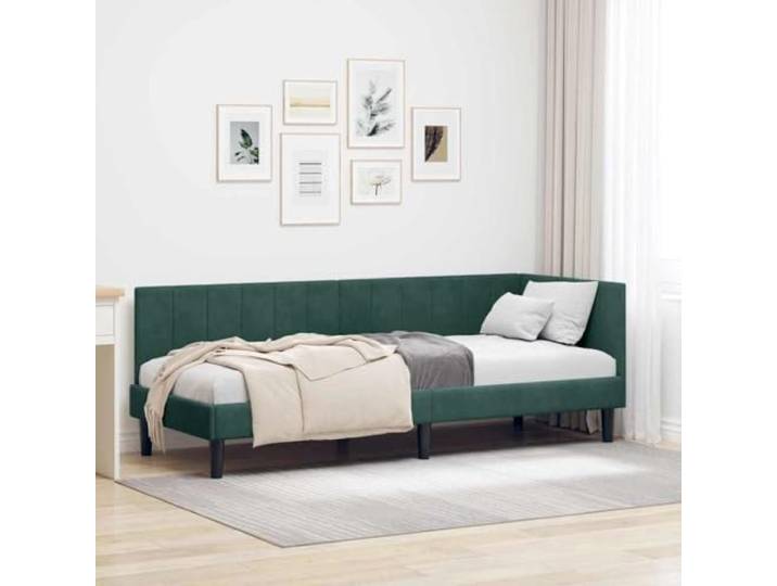WDGJJFECNMUEHI Stoff Eckbettgestell L Form Tagesbett Dunkelgrün 80x200 cm Eckbettgestell mit Kopfteil Dunkelgrün 80x200 cm Samt L-Form Stauraum Sparsam Gästebett Schlafsofa Stabil
