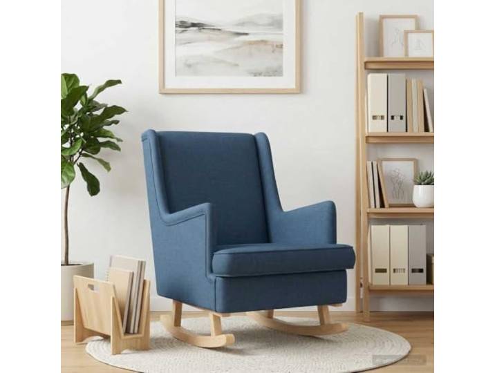 NLQMSU Schaukelstuhl, blau, 62 x 80 x 85 cm, Stoff Hohe Rückenlehne, gebogene Holzkufen, abnehmbares Kissen, Komfort für Wohnzimmer und Schlafzimmer