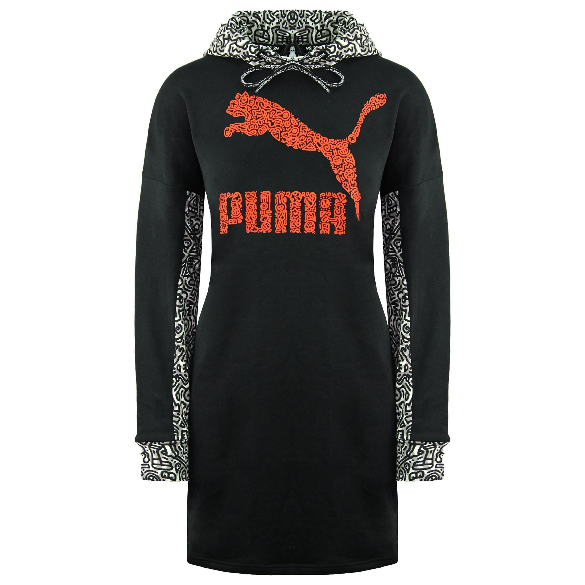 Puma x Mr. Doodle Langarm Pullover Schwarze Frauen Kapuze -Jumper -Kleid 598686 01