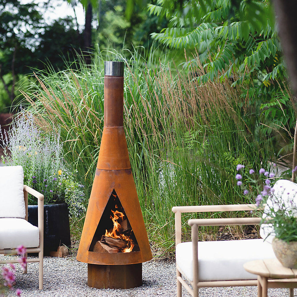 Dakota Fields Ajrie Tapered Steel Wood Burning Chimnea Corten 125cm H X 44cm W X 44cm D