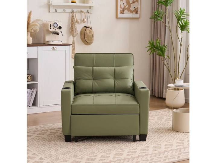 ULEVR fauteuil convertible 3 en 1 1 place vert avocat canapé-lit escamotable dossier 3 positions USB et porte-gobelets