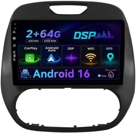 2 GB + 64 GB Autoradio 2 DIN Android 16 für Renault Kaptur (Captur) 2016-2019 mit GPS-Navigation, Bluetooth, DAB, USB, CarPlay, Android Auto, WLAN, 4G, MirrorLink, RDS