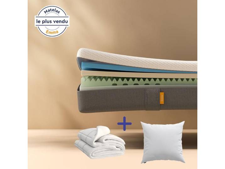 EMMA Pack Original 90x200 + Matelas Mémoire de Forme + Confort Optimal N°1 en France + Oreiller Nuage Essentiel +