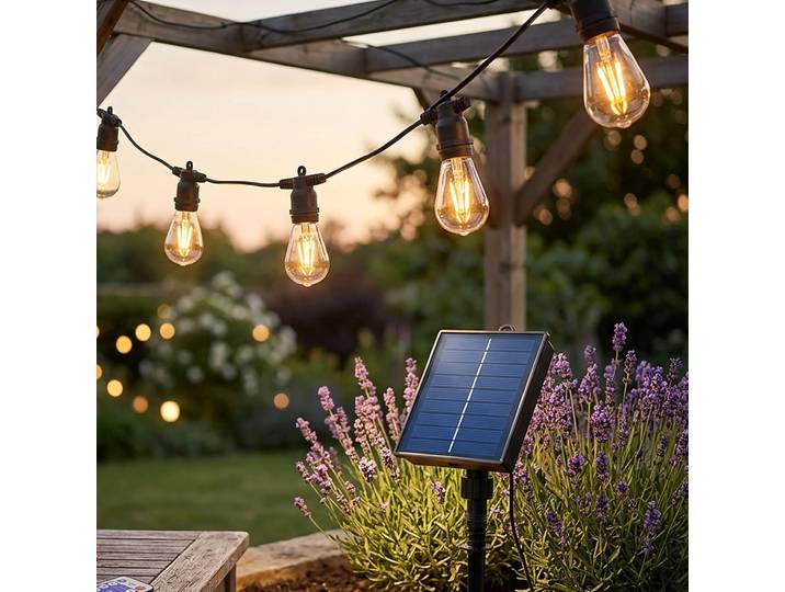 Solar LED Lichterkette mit Fernbedienung, 10 Lampen, 8m