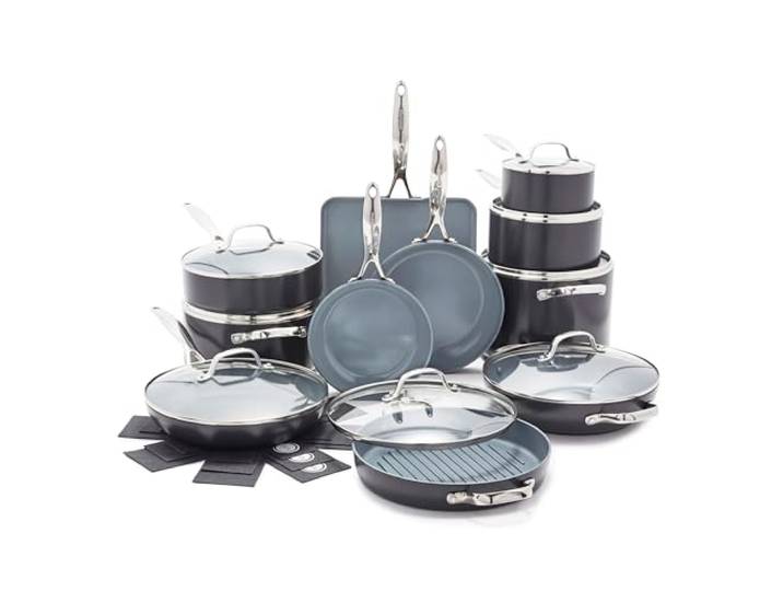 GreenPan Valencia Pro harteloxierte gesunde Keramik-Kochgeschirr-Set, antihaftbeschichtet, 22-teiliges Kochgeschirr-Set für Grill, Grill, Saute- und Soßentöpfe, Suppentopf, Deckel, PFAS-frei,