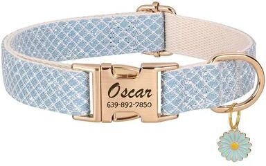 Uplift Picks Bling Nylon Custom Dog Collar Engraved Flower ID Buckle blue s
