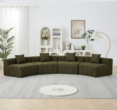 Chenille Curved Sectional Sofa With 4 Pillows,Curved Symmetrical Modular Semi Circular Sofa Sectional