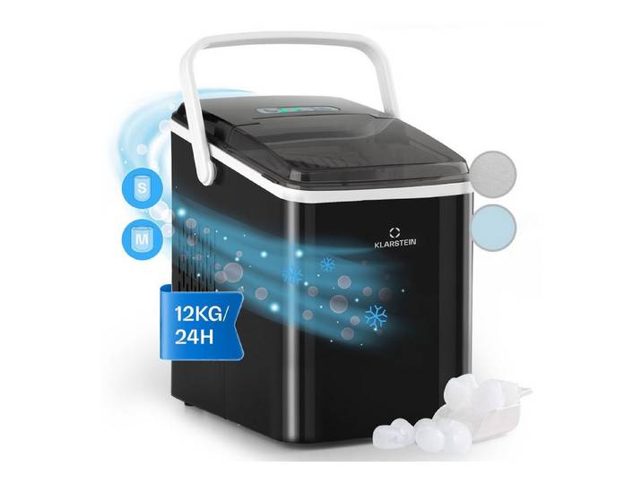 Klarstein Eiswürfelmaschine Arctic Porter Eiswürfelbereiter, Bulleteis für Zuhause 12kg/Tag LED Display 1,85 L Ice Maker