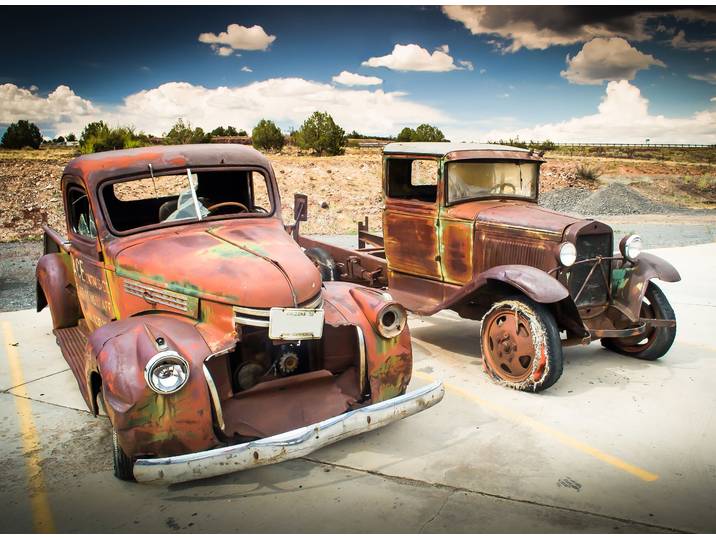 Fototapete PAPERMOON Abandoned Old Cars , bunt, B:3,5m L:2,6m, Vlies, Tapeten, Fototapete
