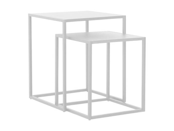[en.casa] Beistelltisch-Set 2 Tlg. Vejen, Weiß, Metall, Quadratisch,Quadratisch, 40x49x40 cm, Wohnzimmer, Wohnzimmertische, Beistelltisch