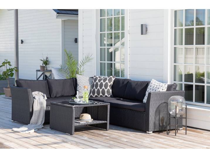 Garten Loungeset Komfi - Wahlweise mit schwarzen oder weißen Kissen - Inkl. schwarzen Kissen - Luxusbetten24