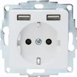 Kopp 296413007 HK02 - Schutzkontakt Steckdose, 1-fach, Unterputz, 2 USB Ladebuchsen, Farbe: arktisweiß