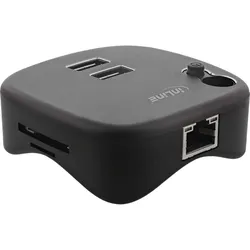 INLINE USB 3,0 Multiadapter, 2xUSB-A, RJ45, SD/MicroSD Cardreader, schwarz