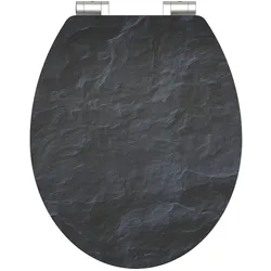 Schütte WC Sitz BLACK STONE High Gloss mit MDF Holzkern, hochglänzender Toilettendeckel mit Absenkautomatik Motiv, Klobrille