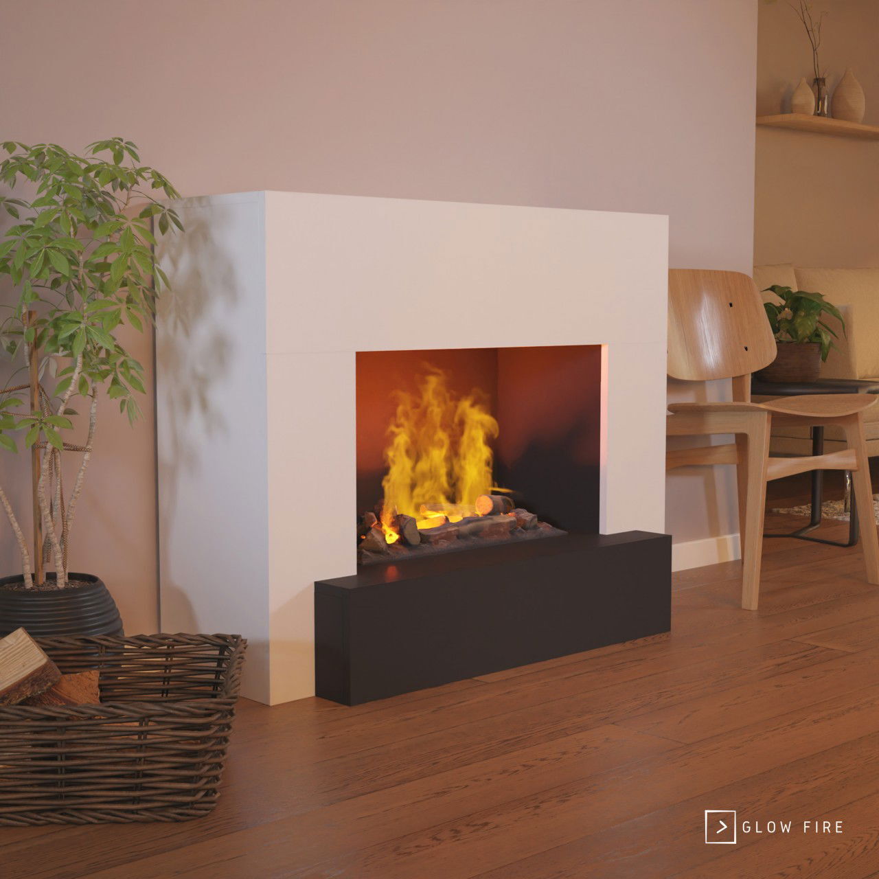GLOW FIRE Elektrokamin 'Hauptmann' | Wasserdampf Kamin mit OMC 600 inkl. Holz in weiß | HxBxT: 90x110x35 cm