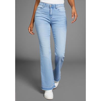 Weite Jeans KANGAROOS, Damen, Gr. 34, N-Gr, blau (bleached), Denim/Jeans, Obermaterial: 76% Baumwolle, 16% Polyester, 7% Viskose, 1% Elasthan, bootcut fit lang, Jeans, Flare Weite Jeans High Waist