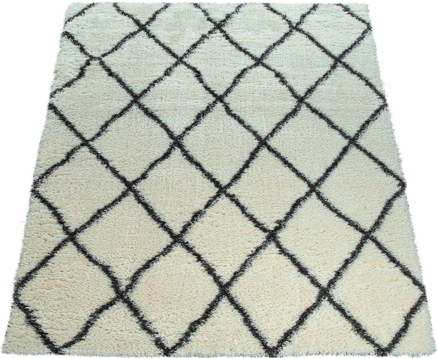 Hochflor-Teppich PACO HOME "Maghreb 075", beige (creme), B:80cm H:54mm L:150cm, Polyester, Teppiche, Hochflor-Teppich, Rauten Muster, Scandi Design, weich und flauschig creme B : 80cm 1 Stk., 54mm, L: 150cm