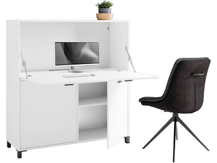 Sekretär GOODPRODUCT Melton , weiss (weiß), B:120cm H:127cm T:40cm, Sekretäre, Sekretär, platzsparende Arbeitslösung mit viel Stauraum, Breite 120 cm