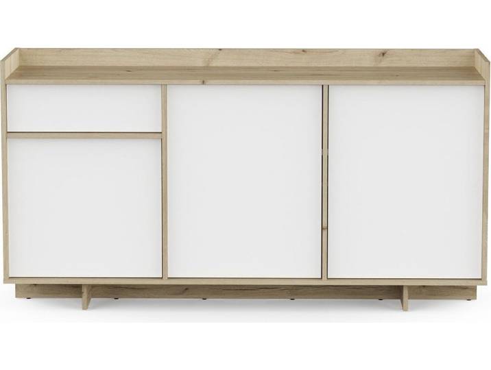 CALICOSY - Buffet mit 3 Türen und 1 Schublade, Nachbildung Eiche royal und Weiß, L157,4 cm