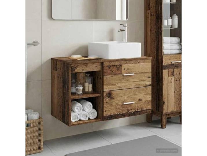 Badezimmermöbel-Set 2 stk Altholz Holzwerkstoff Wandmontierte Kommode Holzwerkstoff, langlebig, wandmontiert, platzsparend, flexible Installation, einfacher Aufbau, Stauraum