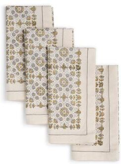 LILY Floral Print Napkins by Sustainable Threads - 100% Cotton, Hand block printed, Fairtrade - 18x18 inch (Set of 4)