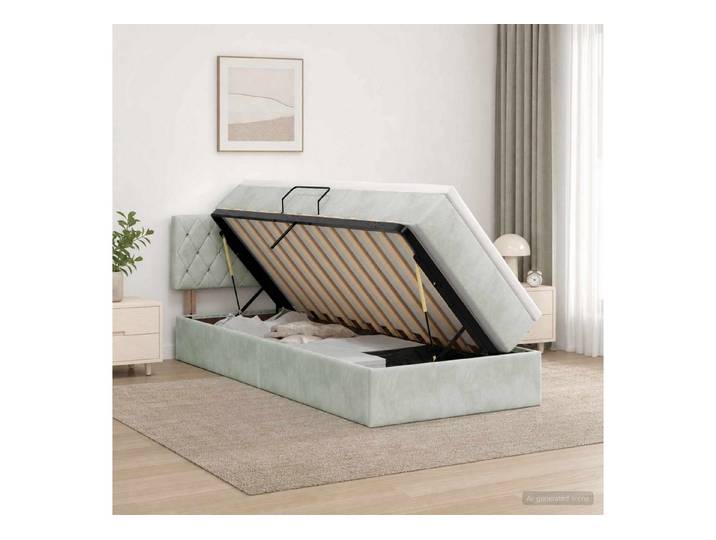 furnicato Bett Stauraum-204 x 90 x 88 cm Hellgrau (1-tlg), Hydraulischer Lift-Mechanismus Einzelbett mit Bettkasten-Funktion