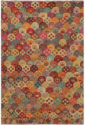 Treasured Knots Eclectic Balochi Garrett Red/Blue Hand Knotted Wool Rug - 6'7'' x 9'9''
