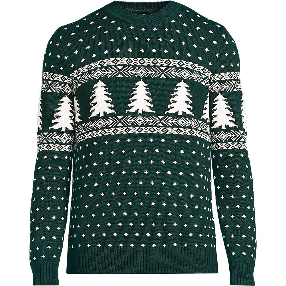 Fair Isle Pullover Drifter aus reiner Baumwolle, Herren, size: regular, Grün, Baumwolle, by Lands' End