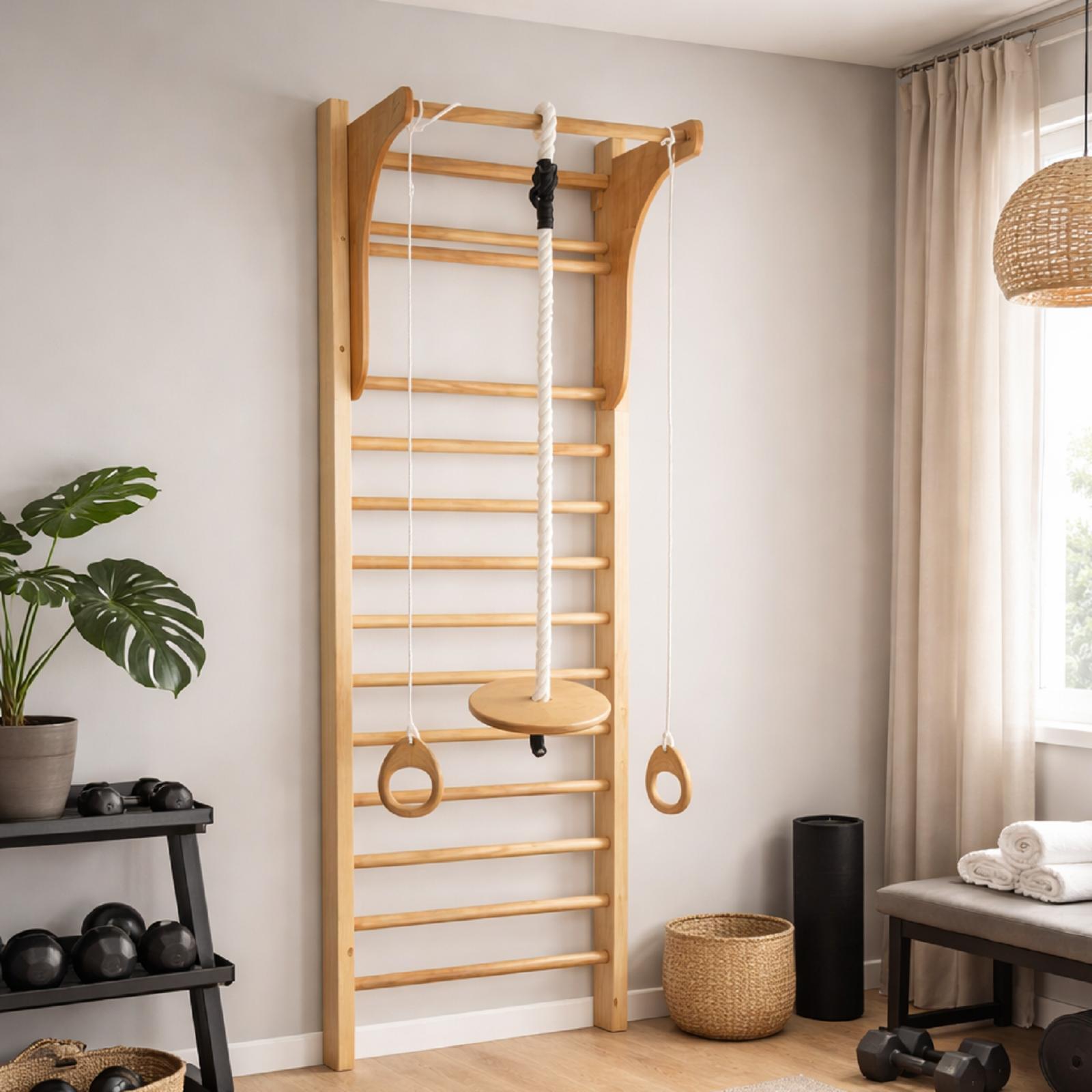 Multifunktionale Holz Turnleiter 195x80 cm braun für Kinder Erwachsene Fitness 11444