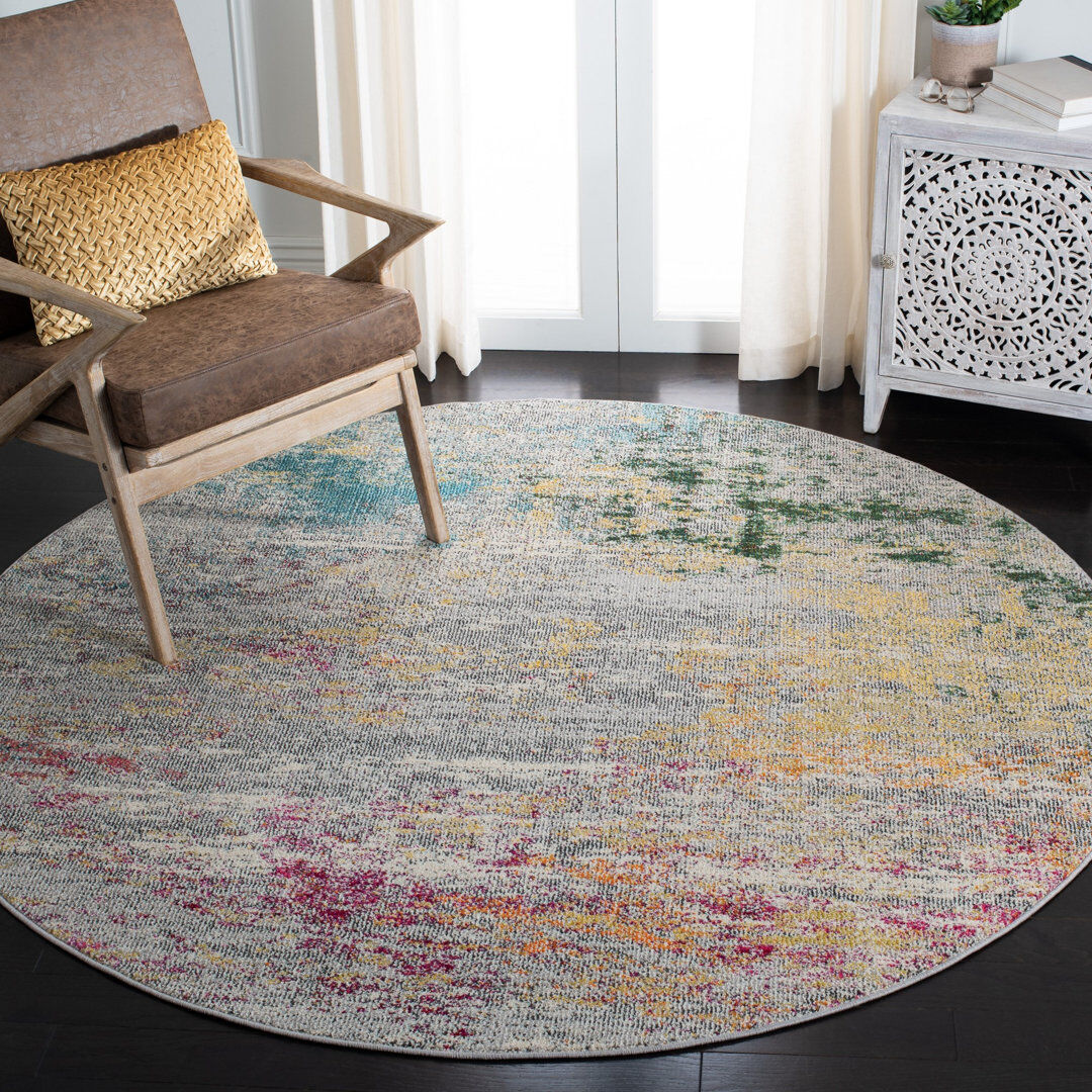 Mistana Masardis Abstract Area Rug Gold Round 201cm