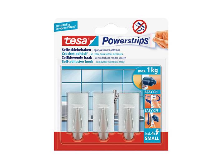 Tesa Selbstklebende Haken Matt-Chrom 3 Stück