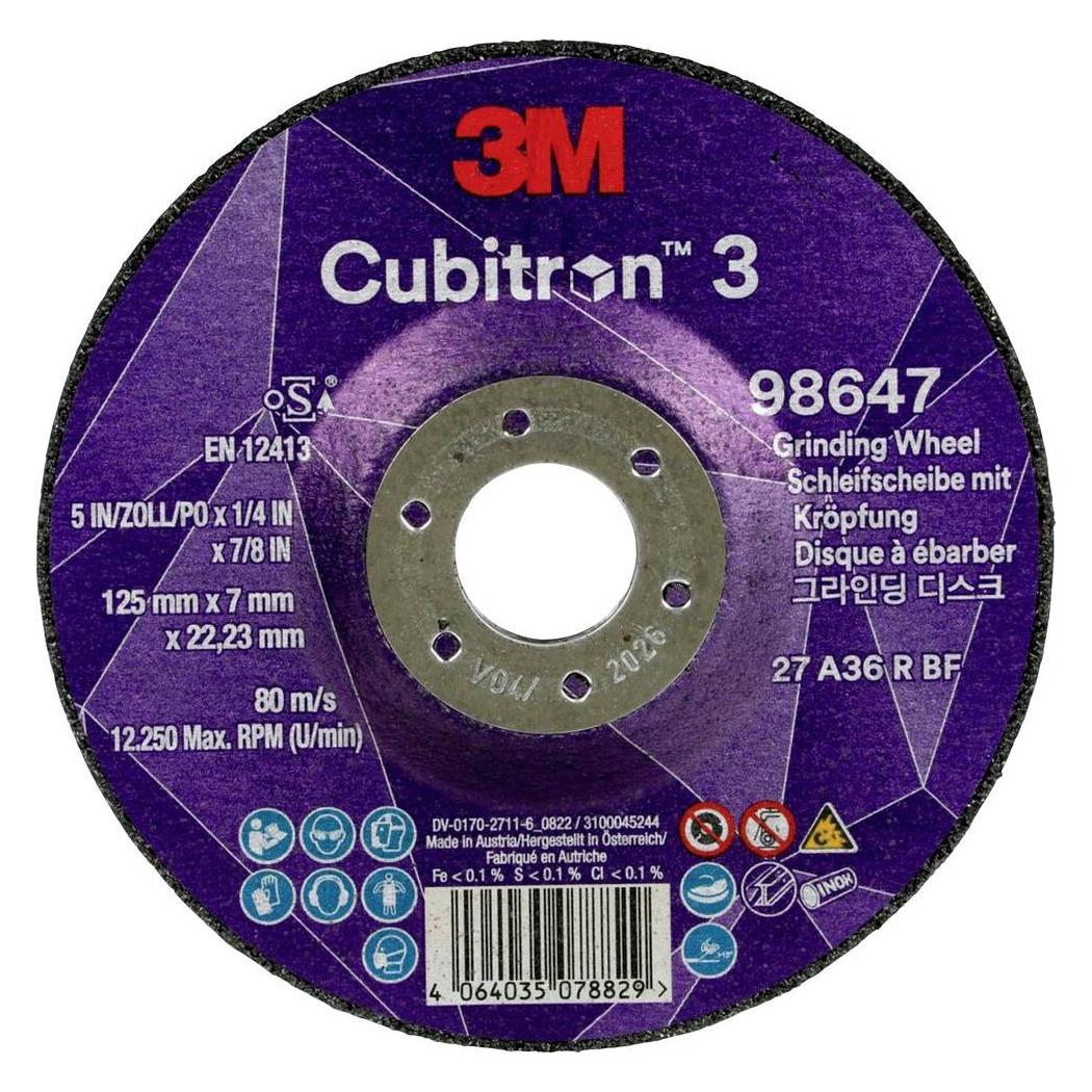 3M Schruppscheibe Cubitron 3 D125xS7mmKörnung 36+ gekröpft Cubitron 3 Bohrung 22,23 mm (7100303982)