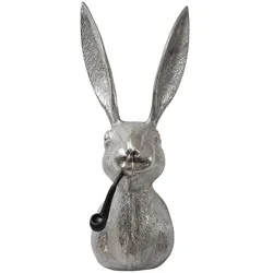 DELUKE Deko-Hasenkopf HEPO mit Pfeife Aluminium Silber 68x27x27cm Hasenkopf Tier-Dekoration