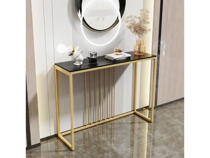 Table Console Entree en Marbre Noir Doré pour Salon Entrée Couloir