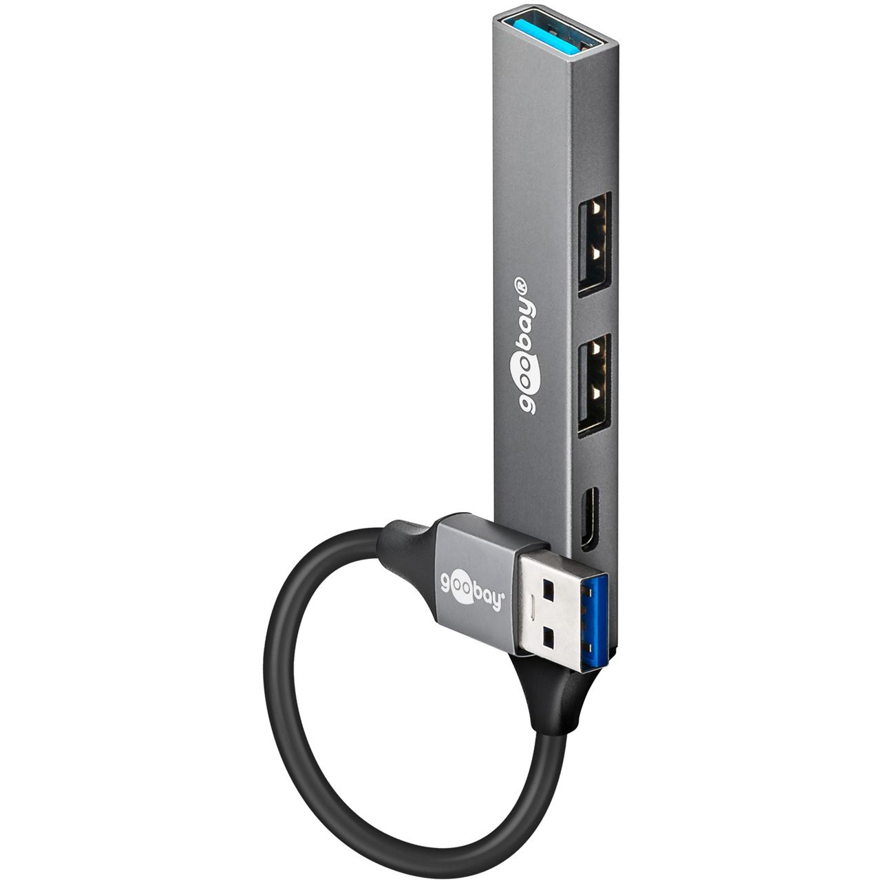 goobay USB-Hub Slim 4-Port USB-Hub, USB-A auf USB-C/USB-A, 5 Gbit/s grau