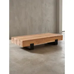 Couchtisch Braun-Schwarz Akazie Massivholz Metall 130x59x25cm Modern Rechteckig