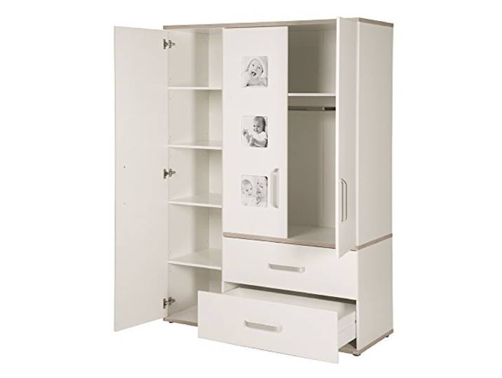 roba Kleiderschrank Babyzimmer 'Moritz', Kinderschrank 3-türig mit 3 Bilderrahmen, weiß, 'Luna Elm'
