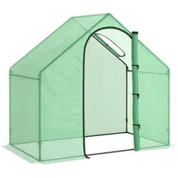 MODFU Foliengewächshaus Stahl Grün 180x100x168 cm, begehbar, mit Tür, Fenster und Stahlrahmen