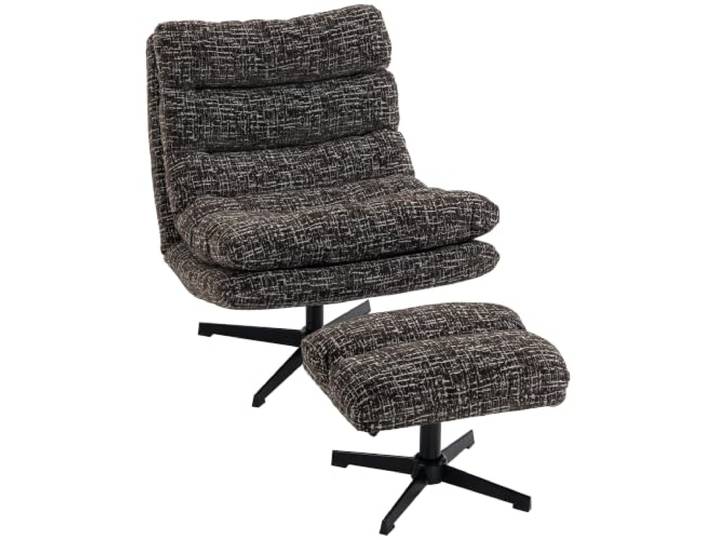 HOMCOM Sessel mit Hocker, 360° drehbarer Chenille-Loungesessel, höhenverstellbarer Hocker, Dicke Polsterung, breite Sitzfläche, Steppdesign, für Wohnzimmer & Schlafzimmer, Grau