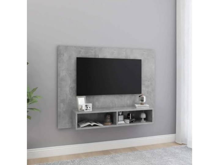 HEFZGDB TV-Wandschrank Betongrau 120x23,5x90 cm aus Holzwerkstoff mit offenen Fächern und Stabiler Oberplatte für HiFi-Anlagen und Dekoartikel, langlebiger Wohnzimmerschrank