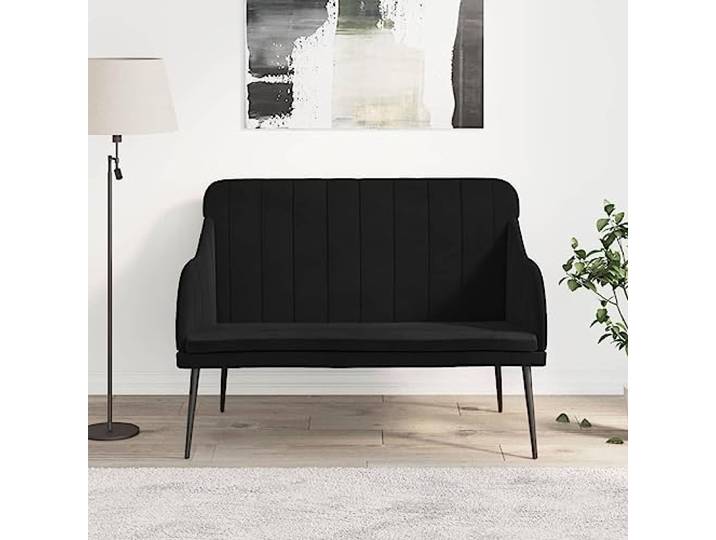 VIHHQGC Sitzbank Schwarz 110x76x80 cm Samt mit Metallgestell Weicher Samtbezug, gepolsterte Rückenlehne, stabiles Metallgestell, Montageanleitung inklusive