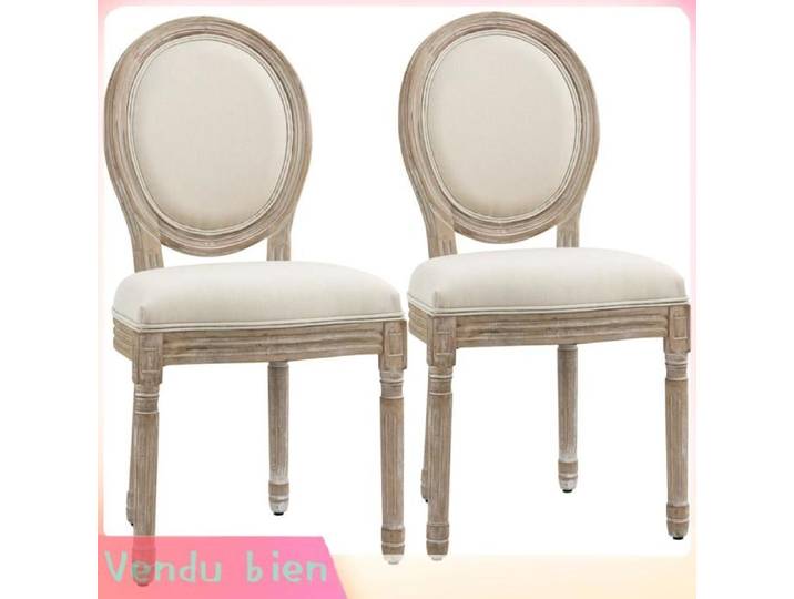 LIA Lot 2 chaises médaillon Louis XVI lin beige