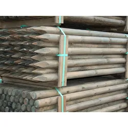 Kiefer Pfähle, 80 mm, zylindrisch gefräst, Länge: 2,50 m, gespitzt, kesseldruckimprägniert grün, Kopf gefast