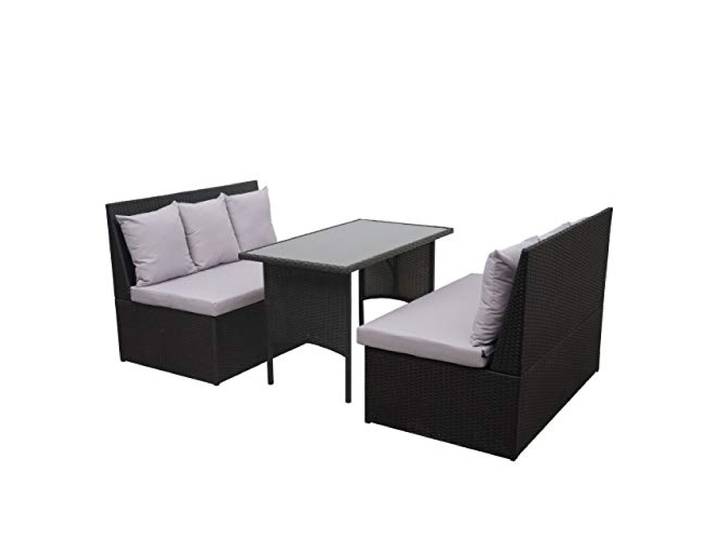 Mendler Poly-Rattan Garnitur HWC-G16 2x2er Sofa - schwarz, Kissen hellgrau Garten-/Lounge-Set, Sitzgruppe, Gastronomie, Tisch
