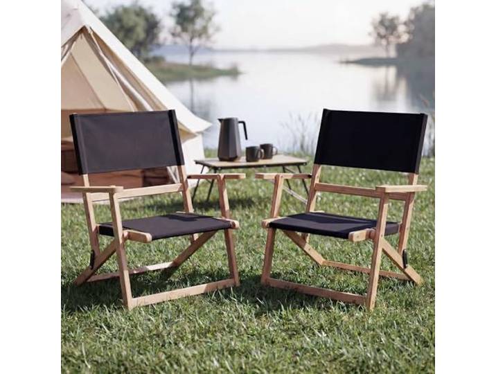 Mendler 2er-Set Bambus Campingstuhl HWC-Q42 Stoff/Textil - schwarz Gartenstuhl, Balkonstuhl, Freizeitstuhl, klappbar Outdoor