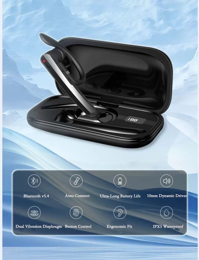 INF ENC Geräuschunterdrückungs-Bluetooth-Headset für ein Ohr – Schwarz, 360°-Dreh-Ohrbügel, Lange Akkulaufzeit
