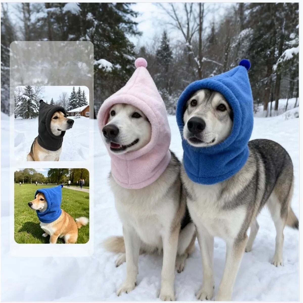 INF Polarfleece Hunde-Beruhigungshaube - Wintermütze & Lärmschutz M Blau
